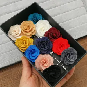12-Piece Set of Men's Camellia Brooches, Modest Style, Stainless Steel Long Pin Lapel Pins for Suits-byg