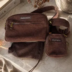 Dog Walking Bag - Premium Espresso Corduroy Everyday Carry with Zip-Away Water Bottle Holder & Discreet Bag Compartment, complete with Adjustable Strap by Stitch & Tail Co