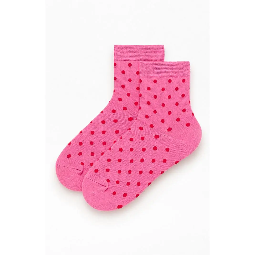 John Galt Women's Pink Polka Dot Ankle Socks