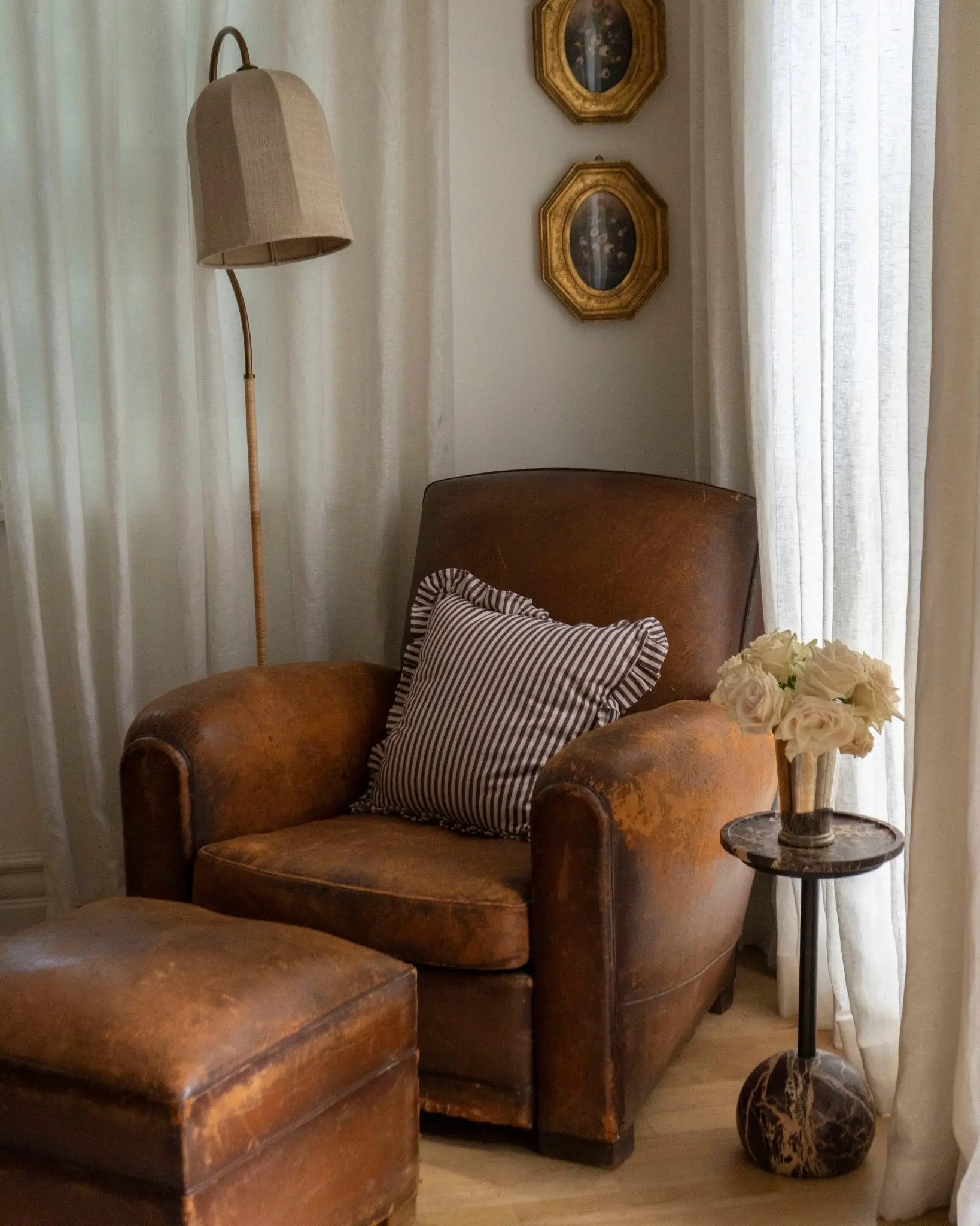 Brown & Cream Pinstripe Throw Pillow - Fabric Cushion for Aesthetic Living Room & Room Decor