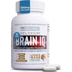 3 Pack-Relaxium BrainIQ Nootropic Brain Supplements | Memory Supplement for Brain Health | Cognitive Supplement & Memory Pill with Lion's Mane | L-threonine & Coffee Extract - 60 Count .Buy 2, get 1 free.