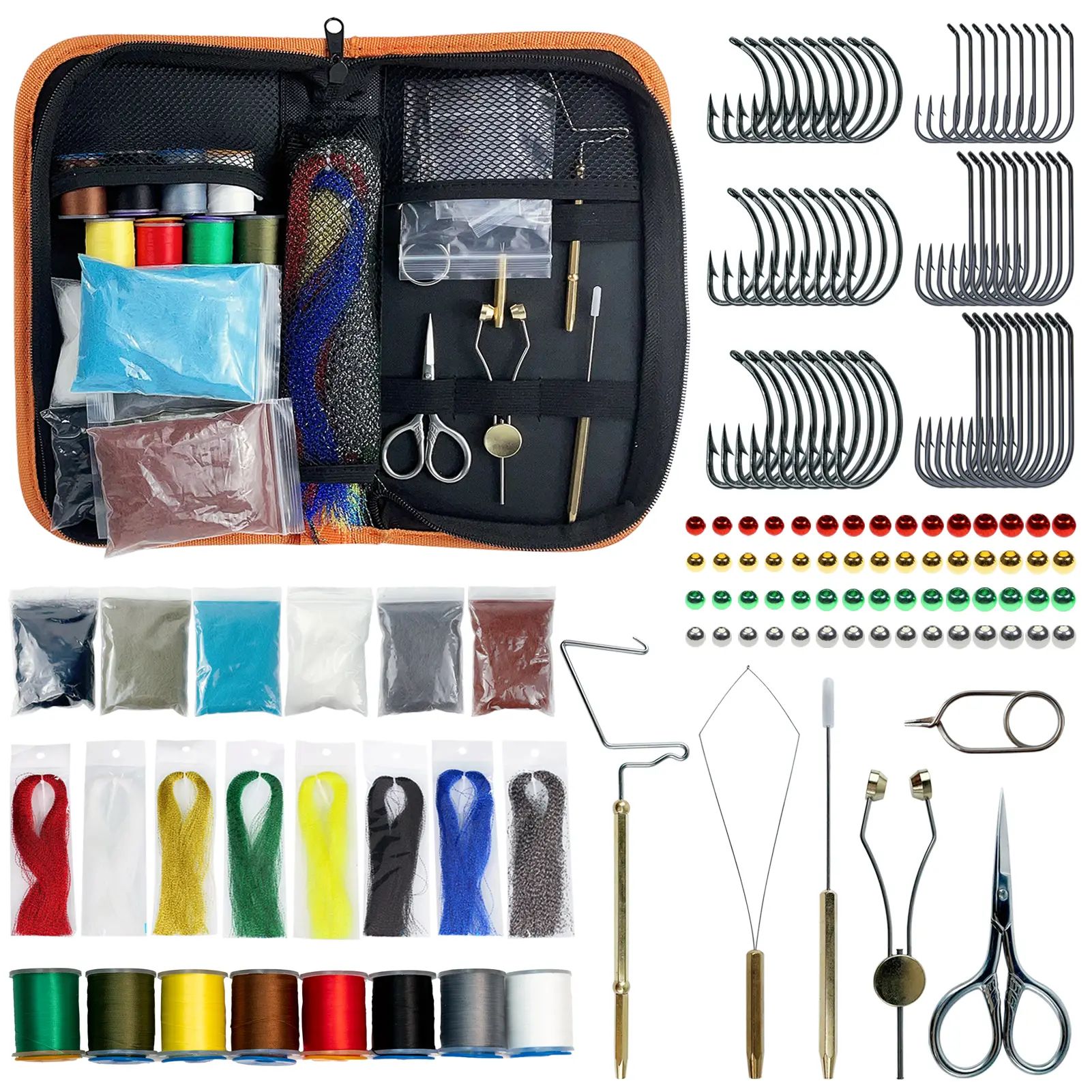 Fly Tying Kit Material Tools Kit Bobbin Fly Hooks Scissors Fly Beads Threader Needle Whip Finisher Fly Fishing Flies Starter Making Kit 149Pcs With Carry Bag