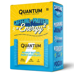 Quantum Energy Square Healthy Protein Energy Bars Peanut Butter Dark Chocolate 8Pk Snack - Organic Caffeine with Balanced Macronutrients, 10g Plant-Based Protein, Vegan, Gluten-Free, Non-GMO