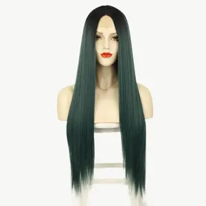 SHEDO.TOP(9352) Hair Lace Front Wigs Straight Hair Glueless Lace Wigs Synthetic Long Silk Straight Natural Wig Heat Resistant Fiber Natural Hair Wig With Baby Hair For Women 32 Inch  UNIT 9