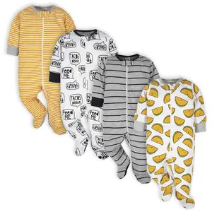Let's Taco Bout It!  Onesies Brand Baby Boys' Hungry Long Sleeve Footed Sleepers, 4-pack