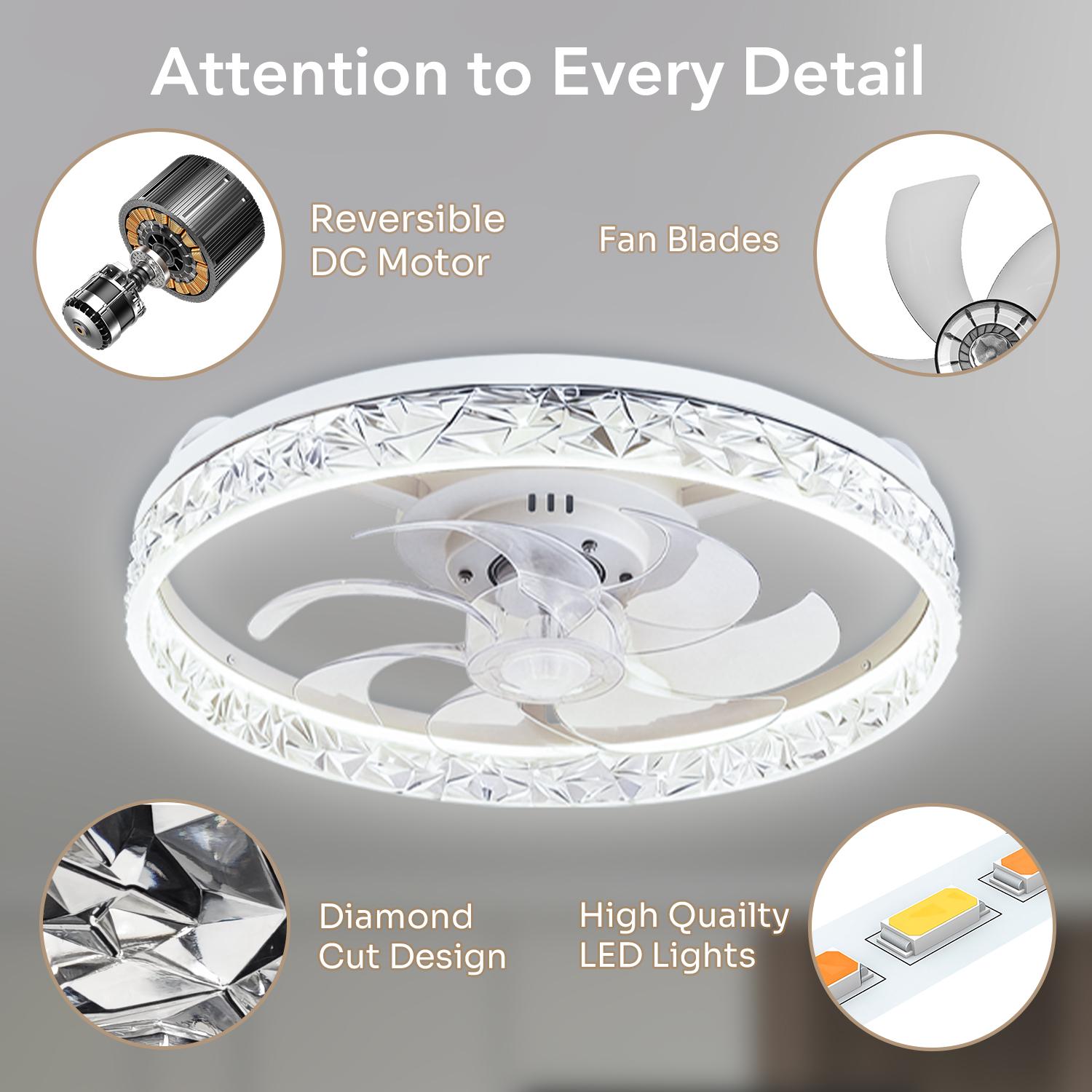 GALENTAL Cristais Multifunctional Ceiling Fan with Light, Remote Control/APP, 6 Wind Speeds, Timing Function, Reversible DC Motor, Adjustable Brightness & 3 Color Temperatures, Low Noise for Living Room, Bedroom, Study, Summervibes