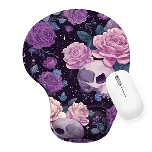 Gothic Whimsical Human Skulls & Pink Purple Roses Gaming Mousepad - 8.98*7.56inches - Ergonomic Silicone Wrist Support, Perfect for Office Home, Unique Gift