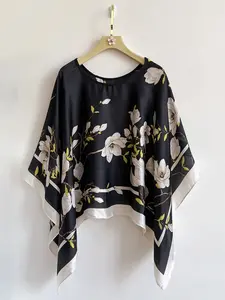 Elegant Plant Pattern Print Shawl, Vibrant Silk Scarf, Delicate Animal Shape Wrap, Suitable for All Seasons Travel, Floral Pattern Shawl