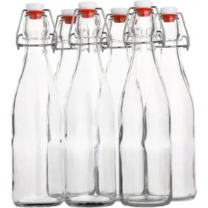 Flip Top Glass Bottle [16 fl.oz./Pack of 6]– Swing Top Brewing Bottle with Stopper for Beverages, Oil, Vinegar, Kombucha, Beer, Water, Soda, Kefir – Airtight Lid & Leak Proof Cap – Clear Plastic Stainless Steel Organiser Tin Canister jar