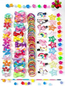 906pcs - girls' rainbow hair accessory set, with multiple styles and quantities, including various elastic hair ties, hair bands, hair grips, rainbow ponytail clips, suitable for daily headwear styling Hair Accessories Sets