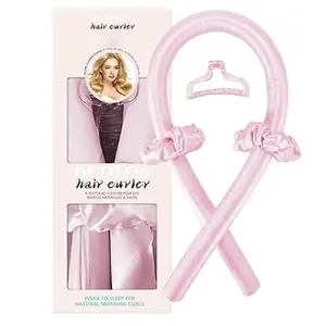 Satin Heatless Hair Curler Set Hair Rollers No Heat Curlers Curling Rod Headband with Hair Ties Clip Pink