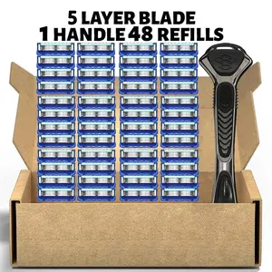 Men's Razor Blade Replacement, 48pcs Razor Blade & 1 Count Handle, Sharp Handheld Razor Blade, Men's Care Product for Daily Use, Hair Removal