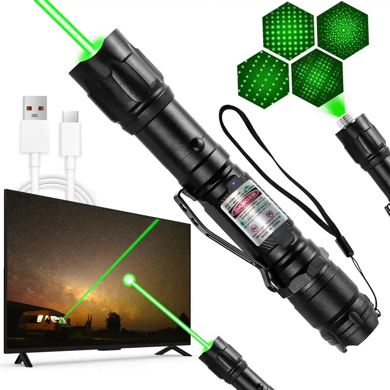 Rechargeable Laser Pointer Pen with Built-in Lithium Ion Battery, Compact Portable Metal Body, Long-Range Beam, LED Flashlight for Office Use, Camping Hiking, Ideal for Outdoor Enthusiasts, Compatible with TV LED LCD Screens