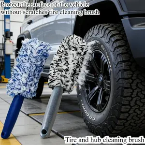 2Pcs set brush that can deeply clean the wheel hub, soft bristles. It can protect the surface of the vehicle without scratches when used, durable plastic handle, very suitable for car truck, motorcycle wheel detail vehicle cleaning,