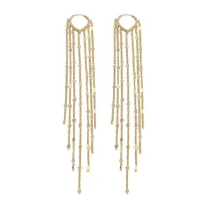 Tewiky 14K Gold Plated Long Tassel Earrings for Women,Chain Tassel Threader Earrings trend Dangling,Trendy Hypoallergenic Bride Party Prom jewelry and Women Gifts For Valentine's Day gifts