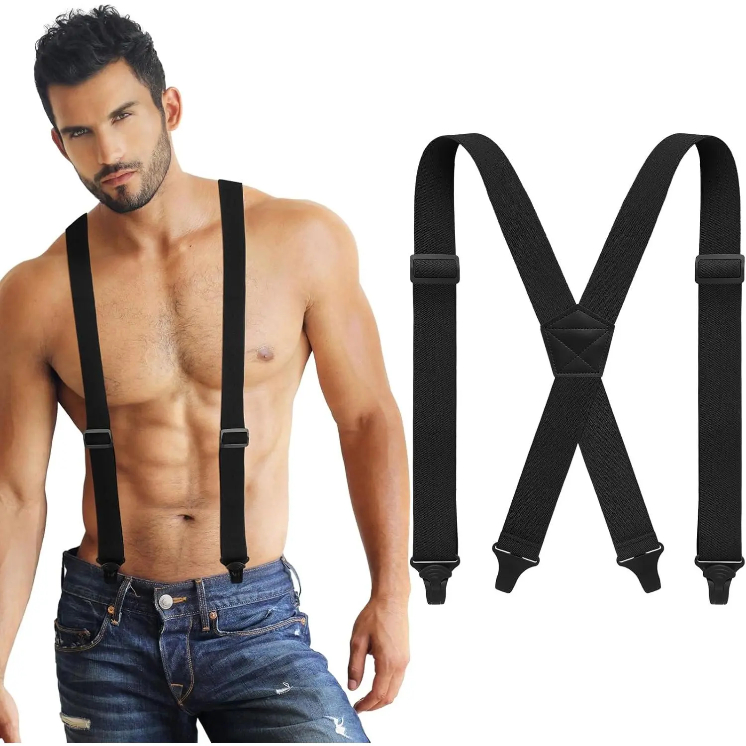 Unisex 1.5-Inch Heavy-Duty X-Back Hidden No-Buckle Suspenders, Under-Clothing Airport-Work-Friendly Festive & Party Supply Accessory