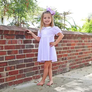 Riley Gingham Knit Dress Purple - Soft and Comfortable Girls Spring Outfit