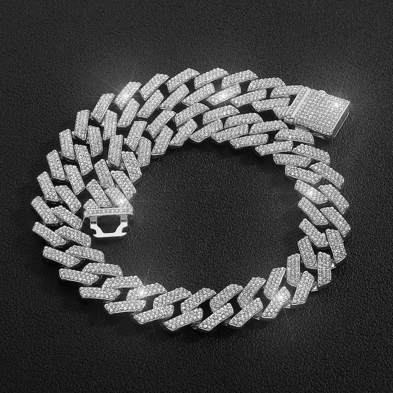 Iced Out 3 Row Cuban Link Chain, Heavy Hip Hop Necklace with Geometric Links & Metal Coating, Hypoallergenic Unisex Wear, 20-24 Inch, Birthday Gift Ideas, 24Inch, 3 Rows Of Pure Bling, Chain & Link