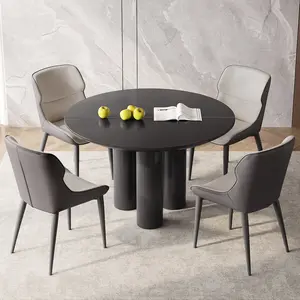 Guyii Black Dining Table Set Modern Round Kitchen Table with 4 Ergonomic Chairs for Kitchen Bar Living Room Small Space Easy Assembly Home