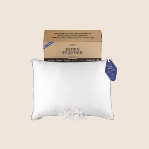 FluffCo Zen Pillow Down Pillow with 600 Fill Power White Duck Down Stomach Sleeper Pillow | Hotel Pillow with 300 Thread Count | 100% Cotton Feather Pillows |Soft Full/Queen Size Pillows 1Pack