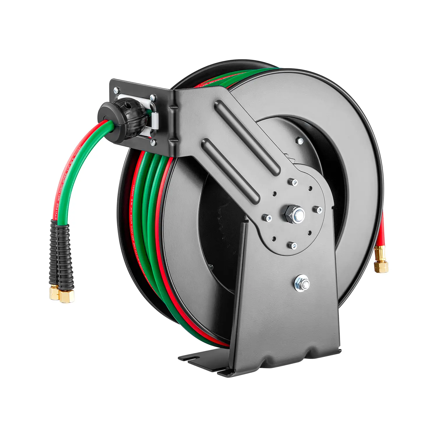 【summerfinds】VEVOR Retractable Welding Hose Reel, 1/4-Inch x 50FT Twin Oxygen Acetylene Rubber Hose Max 300PSI - R Grade, Ceiling/Wall Mount Heavy Duty Steel Hose Reel Auto-Rewind, Ideal for Workshops Garages