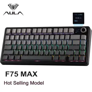 Aula F75 MAX Wireless Mechanical Keyboard with TFT Screen and Knob+Mix 1.8m Coiled Keyboard Cable, USB C to USB A TPU Cable for Mechanical Gaming Keyboard