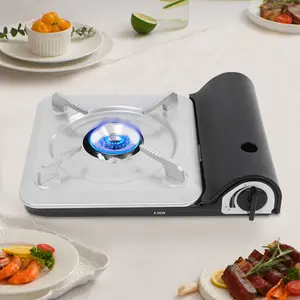 Portable Camping Stove, 3500W Butane Grill with 60 Fire Outlets Safety Lock, Windshield Ring, Lightweight with Carry Case for Outdoor Cooking