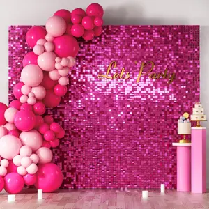 24/30/36/49 Panels Hot Pink Shimmer Wall Backdrop, Square Sequin Photo Background for Birthday, Bachelorette, Disco, Bridal Shower & Graduation Party Decor