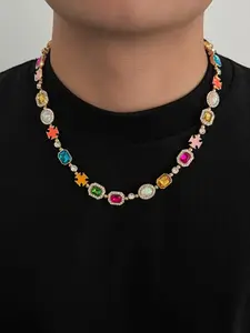 Vintage Bohemian Style Colorful Crystal Pendant Necklace, Luxury Men's Jewelry, Couple Accessory, Daily Wear, Holiday Gift, Trendy Charms Necklace, Bohemian Chic Pendant