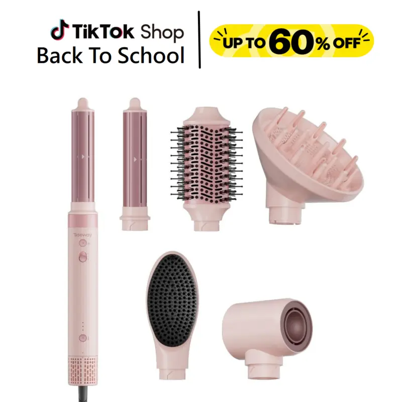 Tideway Prowaver 6-in-1 Ionic Hot Air Styler Wrap - Blow Dryer Brush with Auto-Wrap Curlers, Thermal Blowout Hair Tool, Dual Voltage (100-240V) Global Universal Hair Care Appliance, Travel Bag, Frizz-Fighting Styling Tool