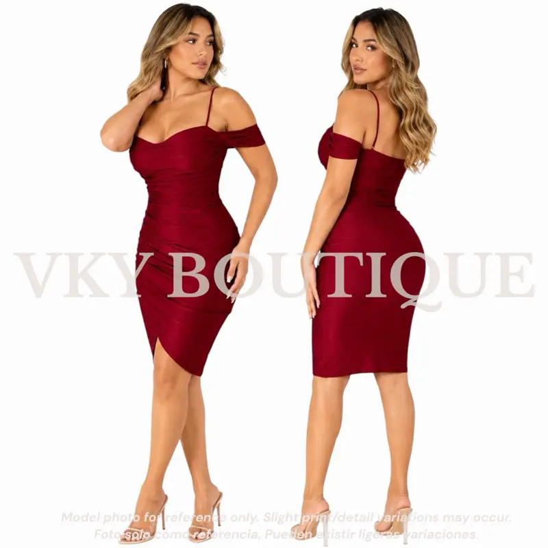 OFF SHOULDER RUCHED MIDI DRESS ELEGANT STAPLE LY