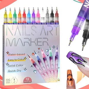 3D Nail Art Pen, 12 Colours, 0.5 mm Fine Tip Precision Nail Tips, Graffiti Point Nib, Drawing and Painting Nib, Brush Liner, Nail Art Markers, Nail Art Tool for Home or Salon