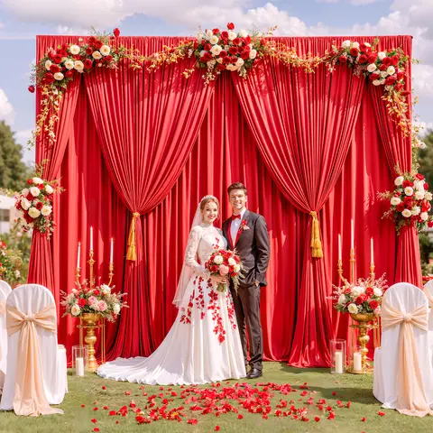 5x10 ft Wrinkle-Free Polyester 4-Panel Photoshoot Backdrop with Pockets - Floral Curtain for Wedding Arch Cover, Engagement Party Decorations, Birthday & Baby Shower, Anniversary Arch Panel Festive Backdrops & Banners, Indoor/Outdoor Home Supplies