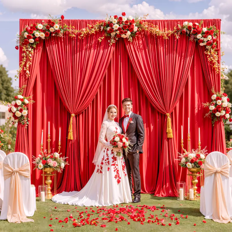 5x10 ft Wrinkle-Free Polyester 4-Panel Photoshoot Backdrop with Pockets - Floral Curtain for Wedding Arch Cover, Engagement Party Decorations, Birthday & Baby Shower, Anniversary Arch Panel Festive Backdrops & Banners, Indoor/Outdoor Home Supplies