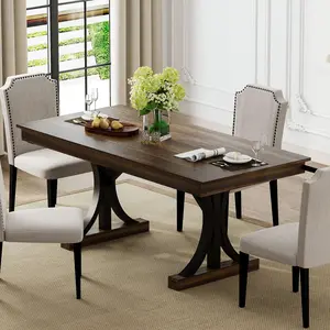 GAOMON 71-Inch Wooden Kitchen Table with Two Drawers, Large Dining Table for 6-8 w/Large Tabletop & Sturdy Frame, Rectangular Dining Table with Double Pedestal, for Kitchen, Dinner