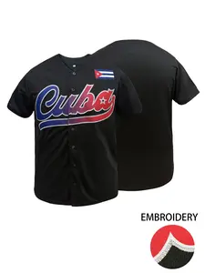 Cuba Baseball Shirt, Casual Short Sleeve V Neck, Breathable Embroidered Jersey Tee, Perfect for Outdoor Sports & Daily Wear, Unisex, All Seasons