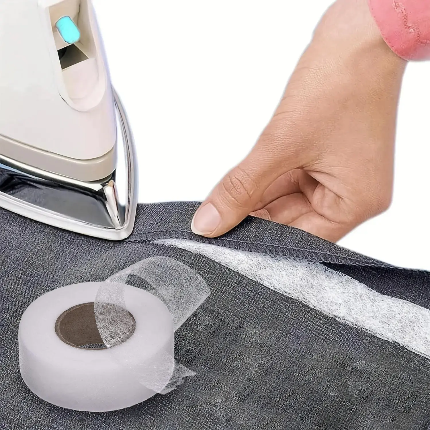 VAYWET 2559 Inch Double-sided Adhesive Lining, Hot Melt Non-woven Lining, Ironing Iron-On Hemming Tape Strong Adhesive Fabric, Clothes, Pants Legs, Short Fabric, Double-sided Adhesive Lining Heat Bonding Fusible Web for Alterations Pants Jeans Skirts