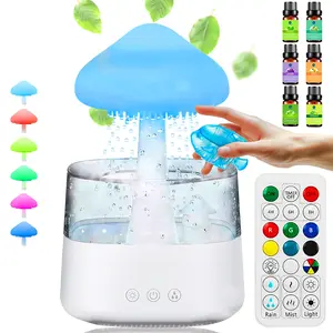 Rain Cloud Humidifier Water Drip, 450ml, Night Light for Sleeping Relaxing, 6 Essential Oils, Tank Cleaner and Mini Humidifier included