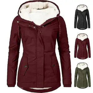 LY2023 Hooded Women Splice Zipper Coats Loose Casual Pockets Parkas Regular Thick Full Sleeve Warm Solid Jackets Autumn Winter camouflage design plush sweatshirt winter  clothes