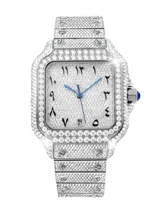 Luxury Fashion Moissanite Automatic Mechanical Watch, Durable Watch, Stainless Steel Square Dial Gemstone Wristwatch, Analog Display, All Seasons Style