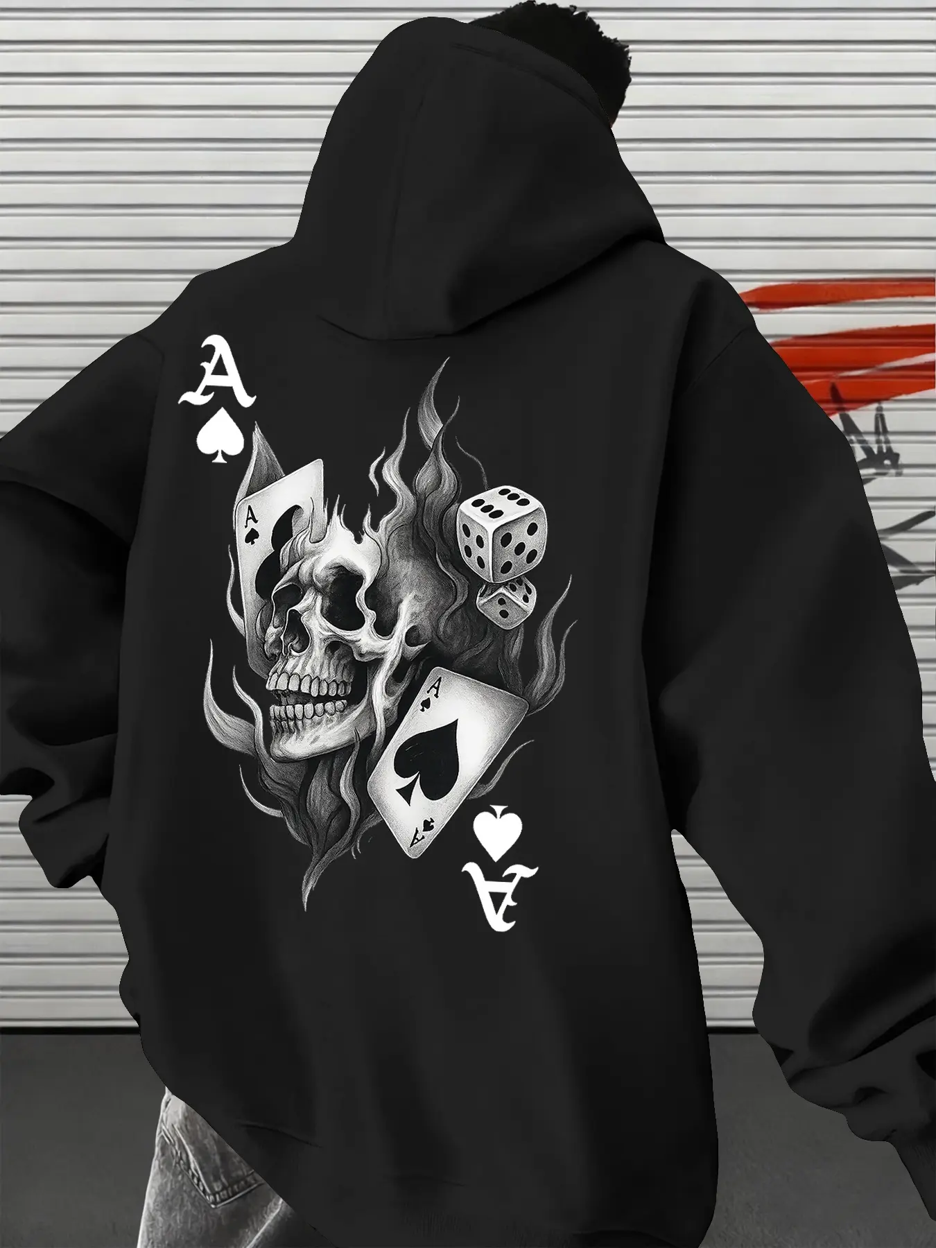 Men's Street Style Casual Hoodie Sweatshirt with Smoking Skull Print, Graphic Poker Design, Hip Hop Fashion, Tiktok Trend, Long Sleeve, Loose Fit, Graphic Streetwear Clothing