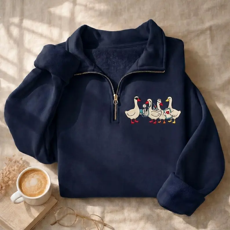 Embroidered Scrub Life Goose quarter zip Sweatshirt, Medical Student Nurse Hoodie, Doctor Vet Tech Crewneck, Healthcare Worker Gift, Hospital Humor Top