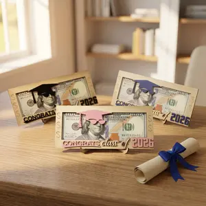 2026 Graduation Cash Gift Wooden Money Holder Frame, Unique Keepsake Cash Display Stand for High School & College Grads, Grad Party Tabletop Decoration & Milestone Souvenir Gift-YYA