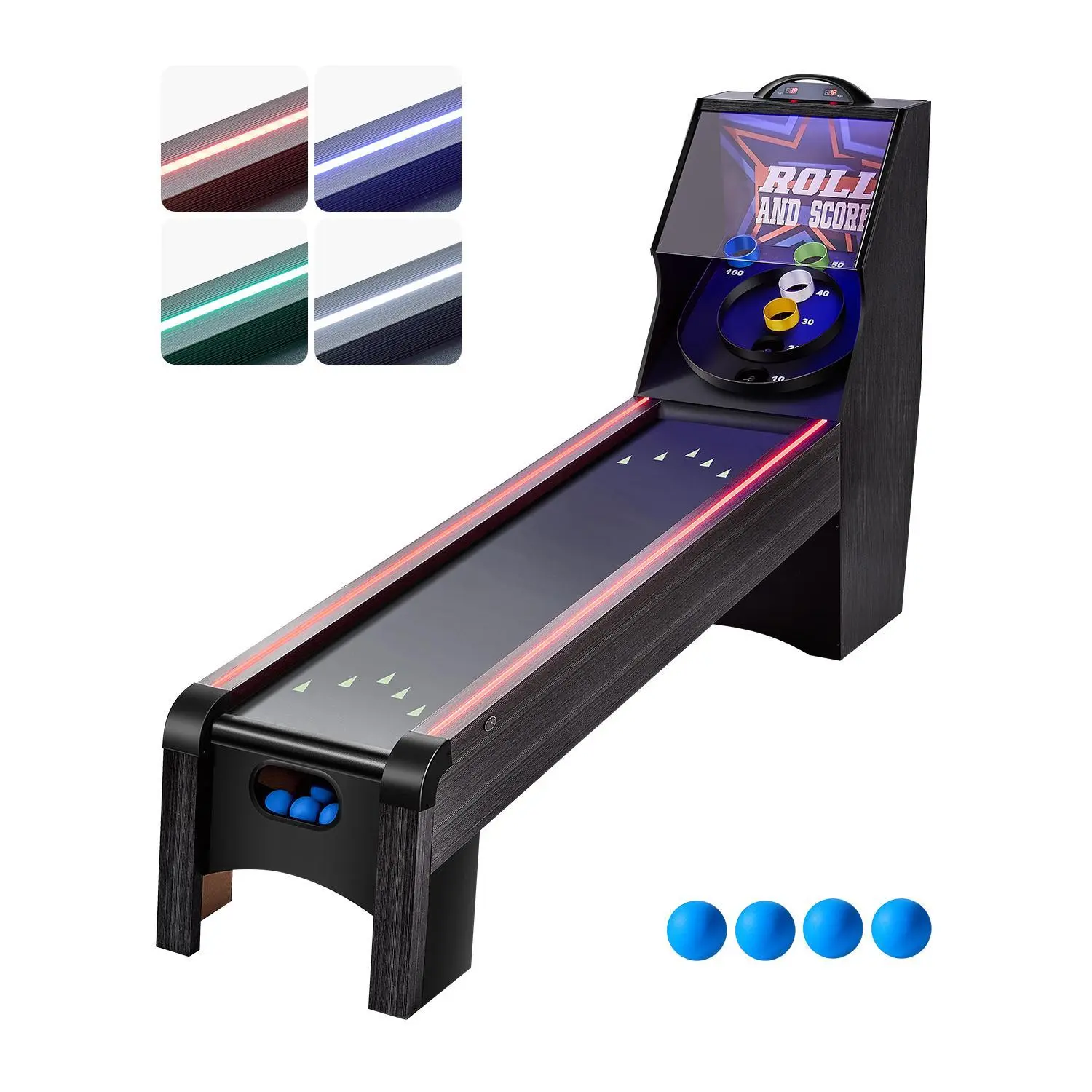 【SummerFinds】VEVOR 9' Roll and Score Classic Arcade Game Table,  Skee Ball Arcade, with LED Electronic Scorer & Track Lighting, Sound, Automatic Ball Return, Adults Kids Home Recreation Game Room, 4 Balls Included