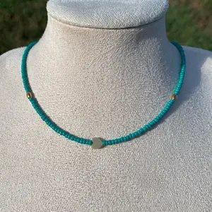 Amazonite Tiny Heart Beaded Necklace -Collar con Oorazoncito de Amazonite