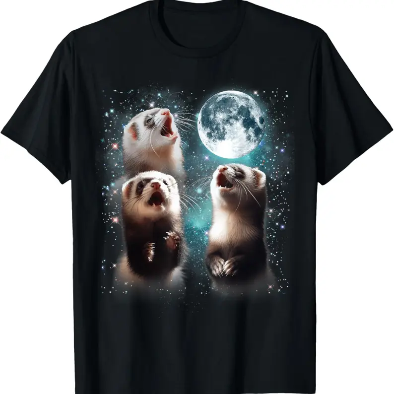 3 Ferret Moon Howling Ferret Head Funny For Men, Women, Kid T-Shirt
