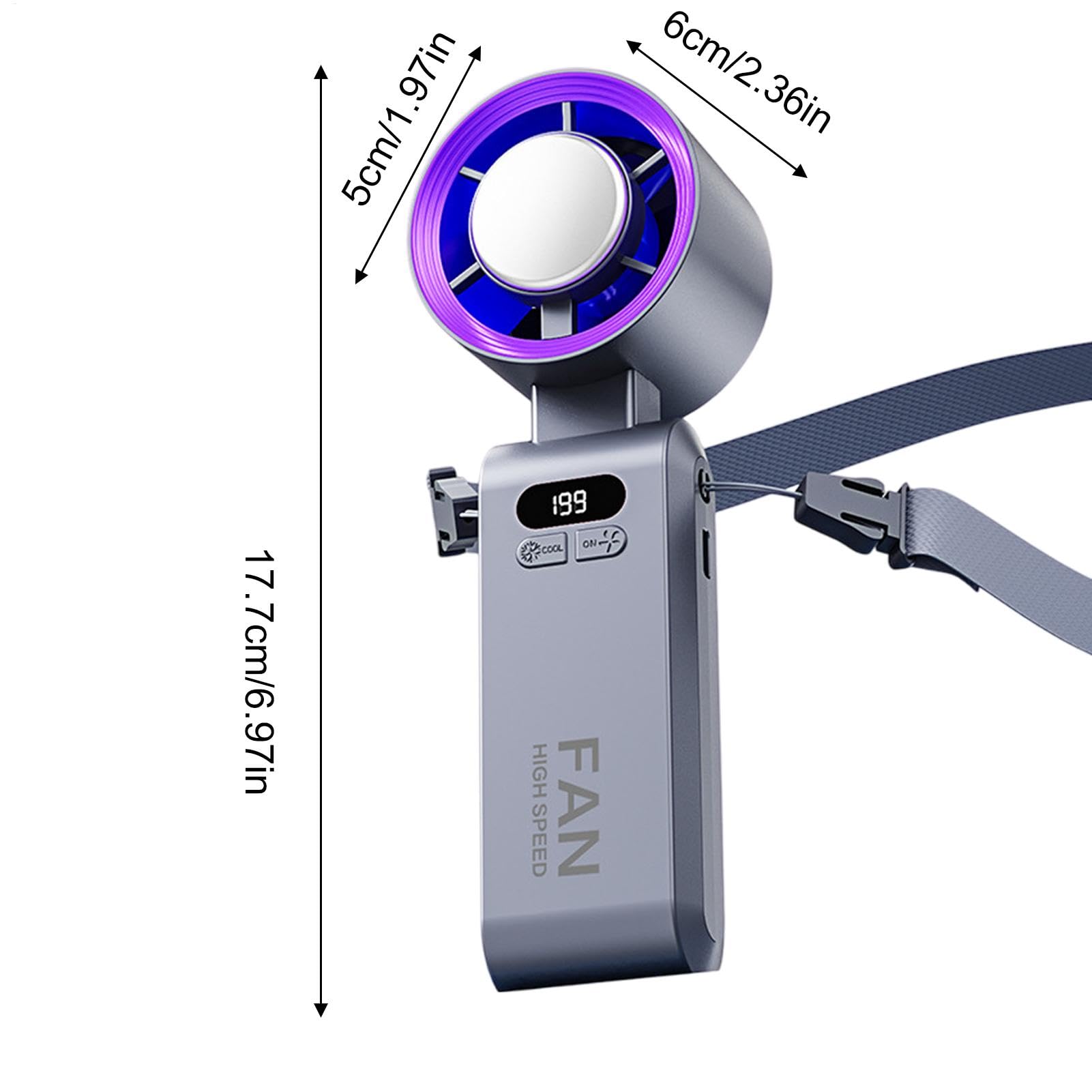 Portable Handheld Turbo Fan Ice Cooler 20000 RPM High Speed, 1-199 Speed Adjustable Rechargeable Small Personal Pocket Fan for Travel Outdoor Home Office Use Purple