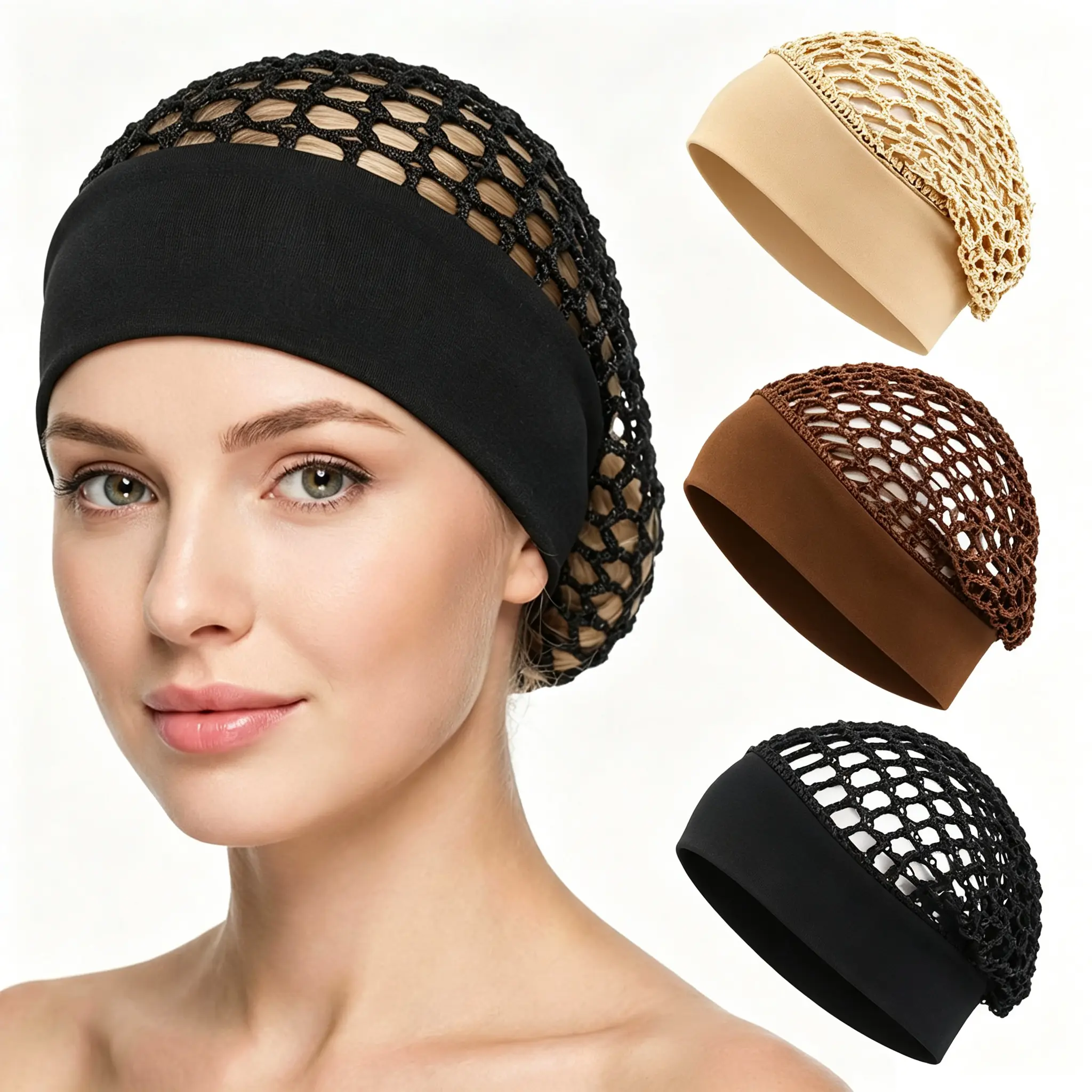 Hair Net for Sleeping Wide Soft Band Black Hair Wraps for Women,Making Crochet Sew Weave， Wig Cap ,Hair Caps, Net Mesh Braided Weaving,Breathable Crochet，for Shower Spa Makeup