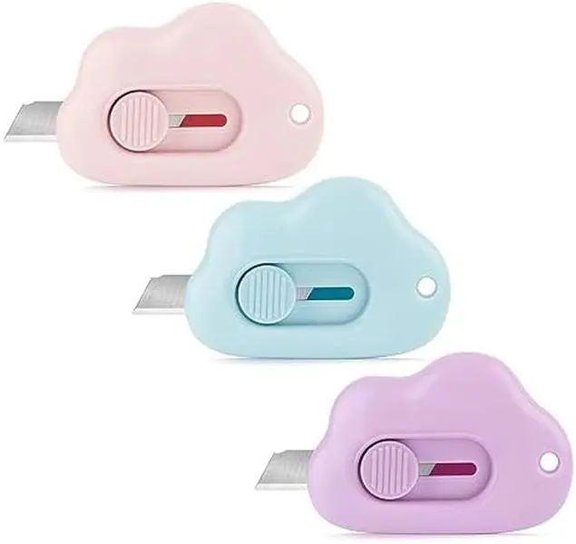 Box Cutters - 3 Pack Retractable Letter Opener, Adorable Cloud Tiny Paper Cutter for Key Chain Pocket Bag Package Envelope Mail Letter Box Paper DIY Projects for Girls and Boys