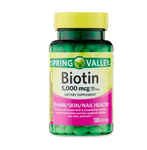 Spring Valley Biotin Hair/Skin/Nails Health Dietary Supplement Softgels, 5,000 mcg, 120 Count